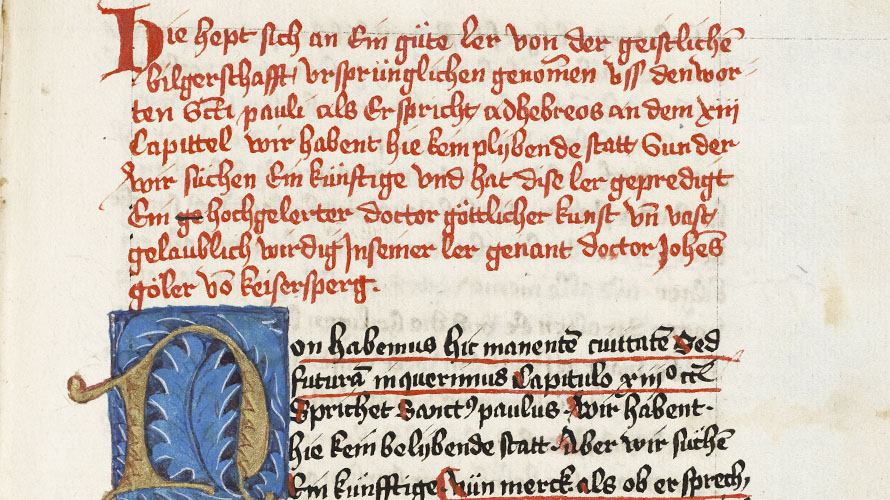 Aufnahme einer Einzelseite: Blatt 1r aus der Handschrift Cod. Donaueschingen 294
