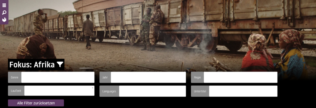Screenshot von der Fokussuche auf AVA mit den Filtermöglichkeiten Genre, Jahr, Regie, Laufzeit, Sprachen und Untertitel.