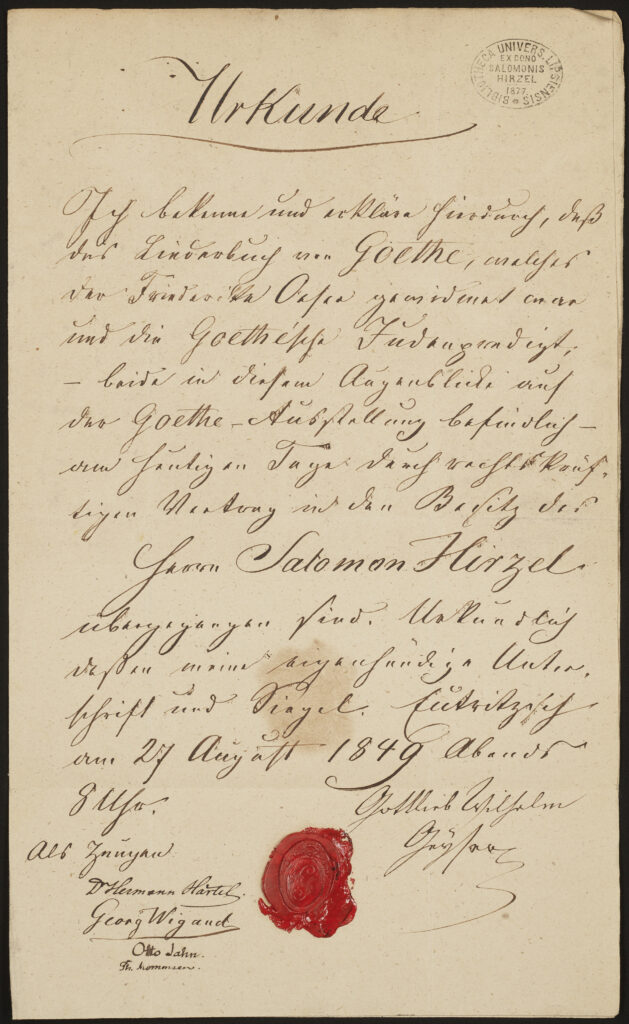 Digitalisat der Beurkundung des Verkaufs der Leipziger Liederhandschrift.