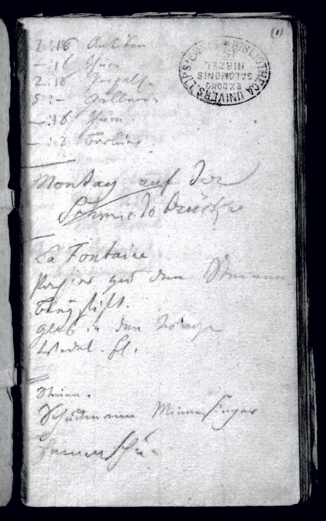 Zu sehen ist ein Digitalisat einer Seite aus Goethes Notizbuch der schlesischen Reise als Infrarotfotografie.