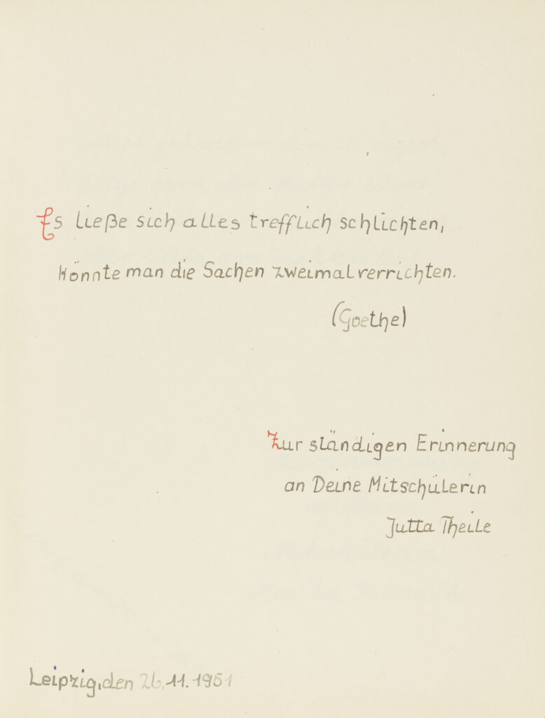 Goethe-Zitat in einem Poesiealbum.