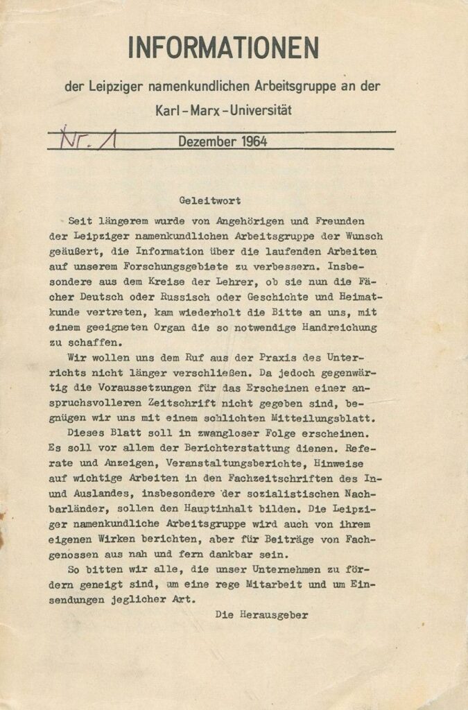 Titelblatt der ersten Informationen 1964